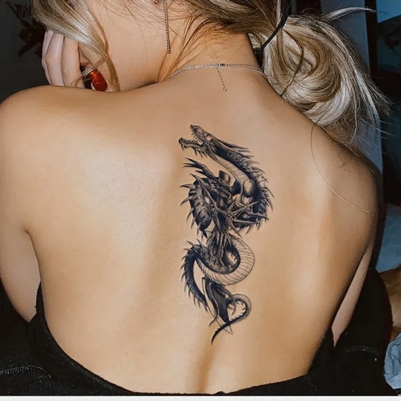 1pc Realistic Dragon Tattoo Sticker-Semi-Permanent, Waterproof, Sweat Resistant - Picture 5 of 7